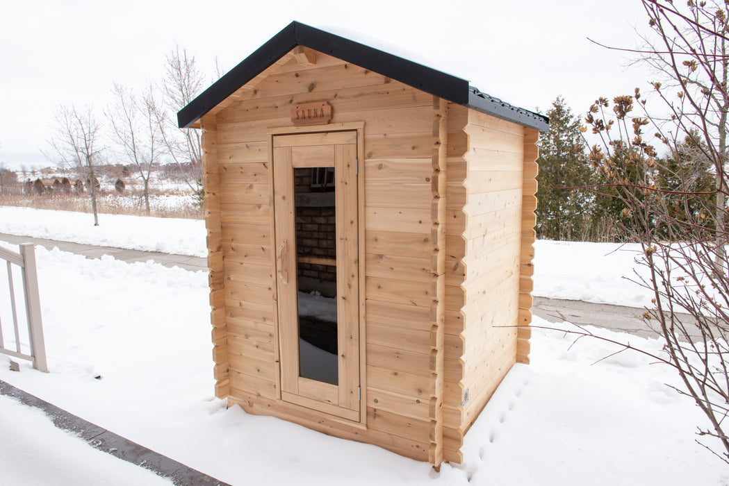 Granby Cabin Sauna: Canadian Timber Collection, 6'x6', Eastern White Cedar, Efficient Heating, 2-3 Person Seating, Exclusive Electric Heater Options.