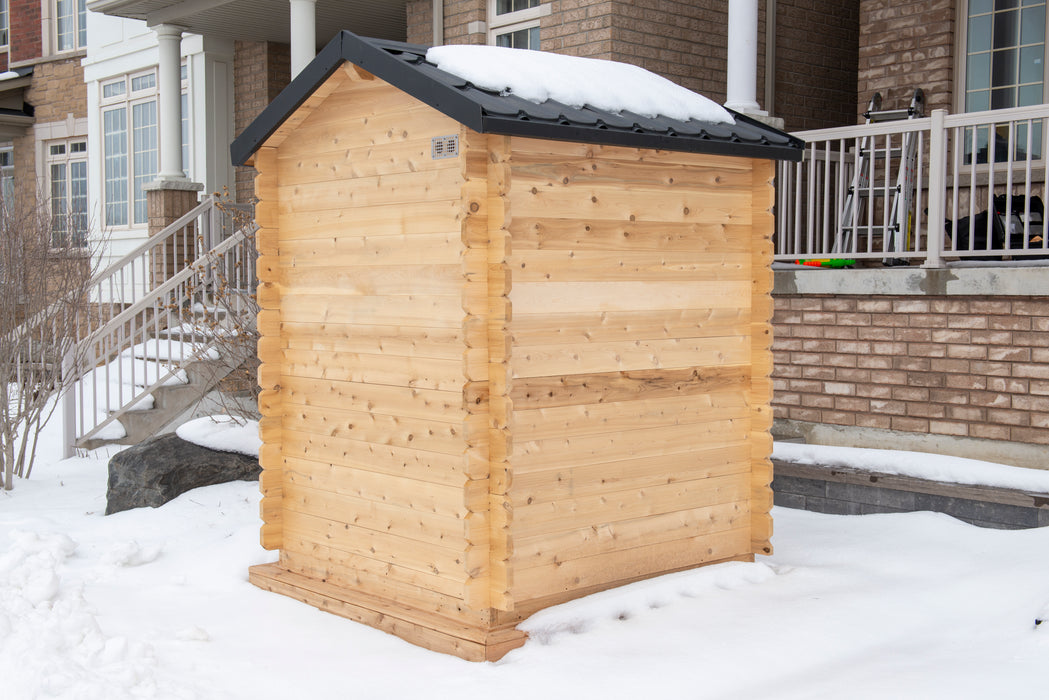 Granby Cabin Sauna: Canadian Timber Collection, 6'x6', Eastern White Cedar, Efficient Heating, 2-3 Person Seating, Exclusive Electric Heater Options.