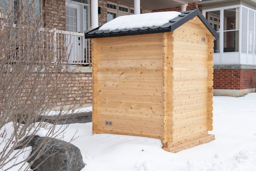 Granby Cabin Sauna: Canadian Timber Collection, 6'x6', Eastern White Cedar, Efficient Heating, 2-3 Person Seating, Exclusive Electric Heater Options.