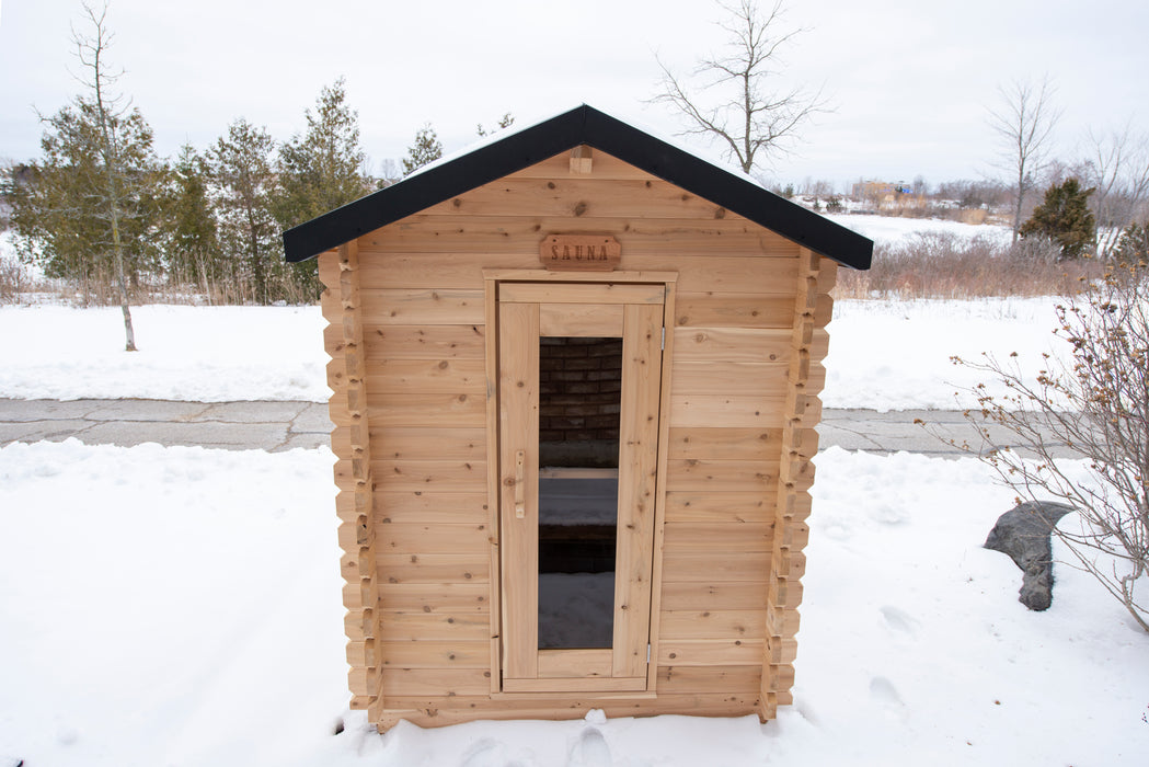 Granby Cabin Sauna: Canadian Timber Collection, 6'x6', Eastern White Cedar, Efficient Heating, 2-3 Person Seating, Exclusive Electric Heater Options.