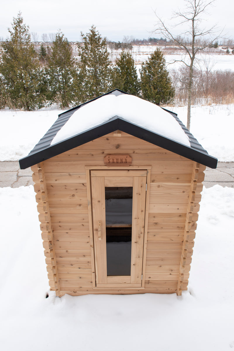 Granby Cabin Sauna: Canadian Timber Collection, 6'x6', Eastern White Cedar, Efficient Heating, 2-3 Person Seating, Exclusive Electric Heater Options.