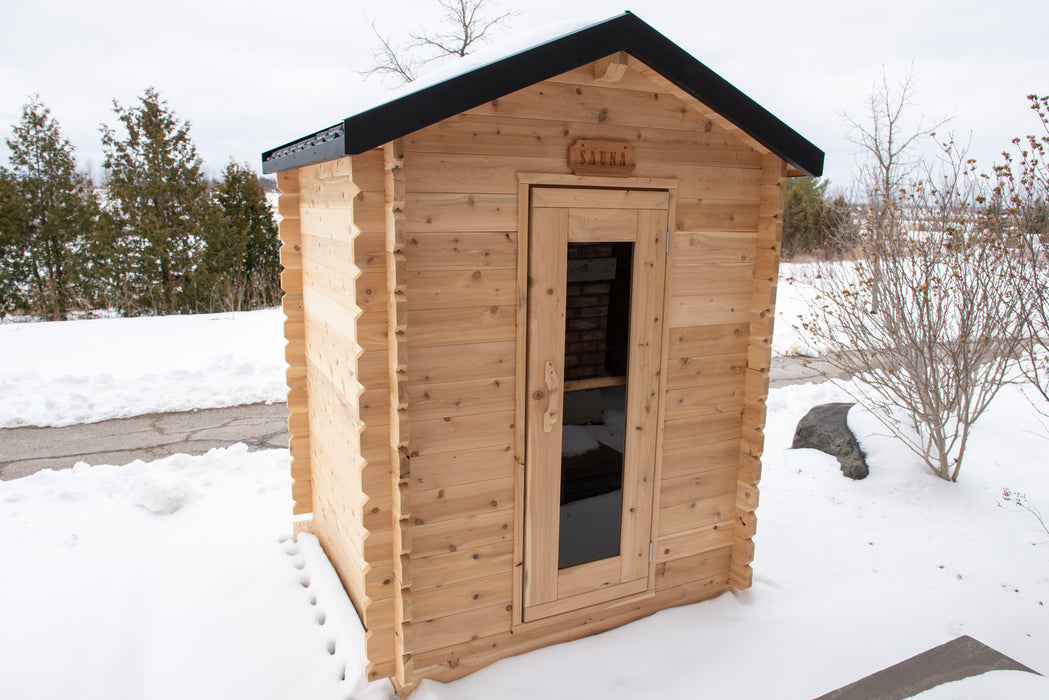 Granby Cabin Sauna: Canadian Timber Collection, 6'x6', Eastern White Cedar, Efficient Heating, 2-3 Person Seating, Exclusive Electric Heater Options.