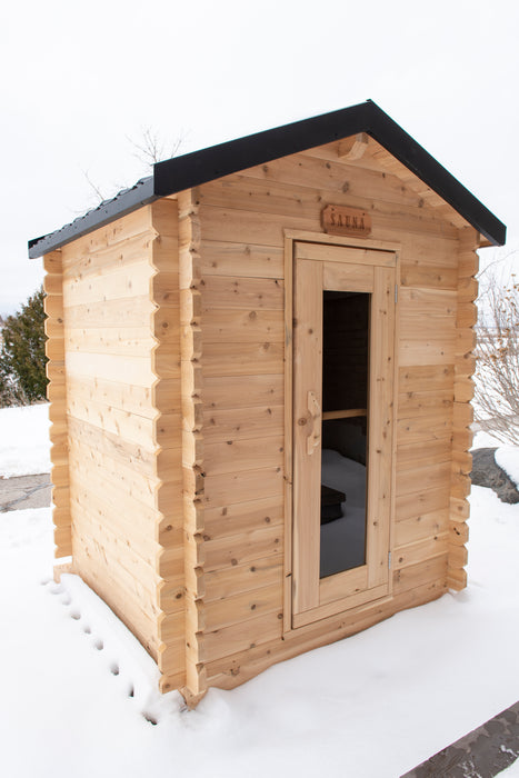 Granby Cabin Sauna: Canadian Timber Collection, 6'x6', Eastern White Cedar, Efficient Heating, 2-3 Person Seating, Exclusive Electric Heater Options.