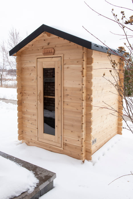 Granby Cabin Sauna: Canadian Timber Collection, 6'x6', Eastern White Cedar, Efficient Heating, 2-3 Person Seating, Exclusive Electric Heater Options.