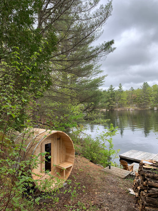 CT Serenity Barrel Sauna: Canadian Timber Collection, Handcrafted Eastern White Cedar, 5mm Bronze Tempered Glass Door with Wooden Frame, Easy Installation.