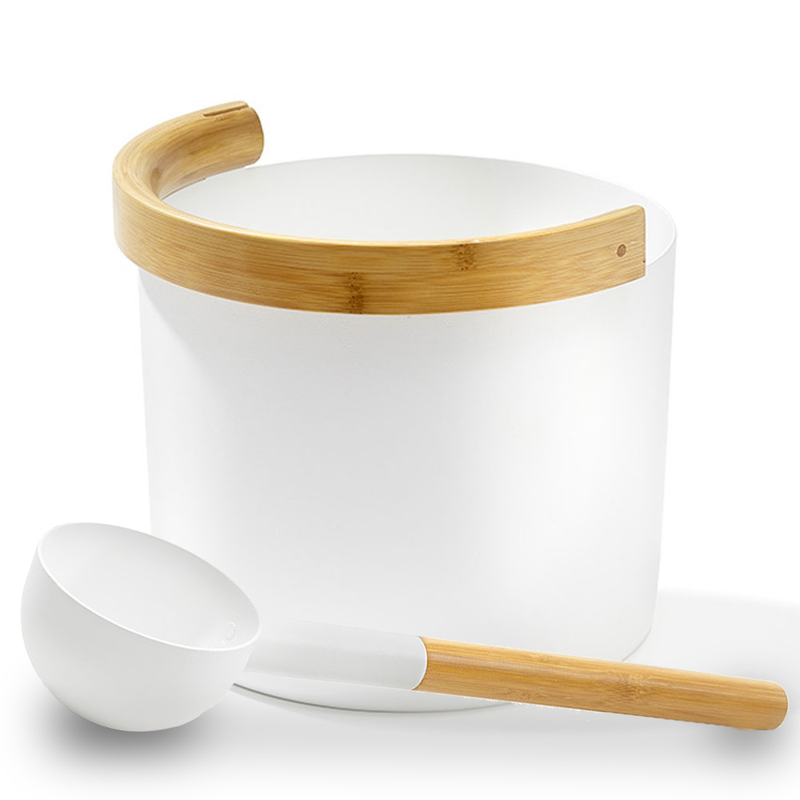 KOLO Sauna Set 2 Curved-Handle Bucket & Ladle — 5 Liter — White