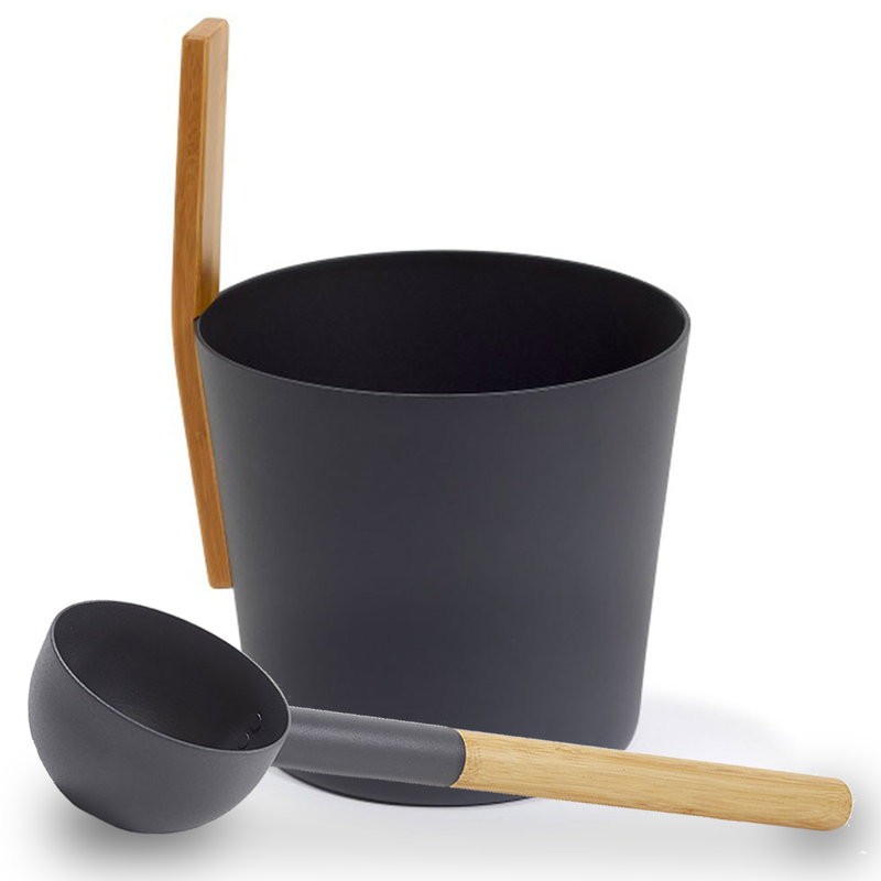 KOLO Sauna Set 3 Straight-Handle Bucket & Ladle — 5 Liter — Black