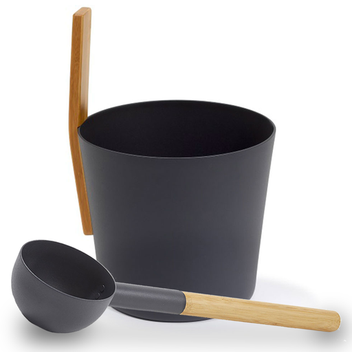KOLO Sauna Set 3 Straight-Handle Bucket & Ladle — 5 Liter — Black