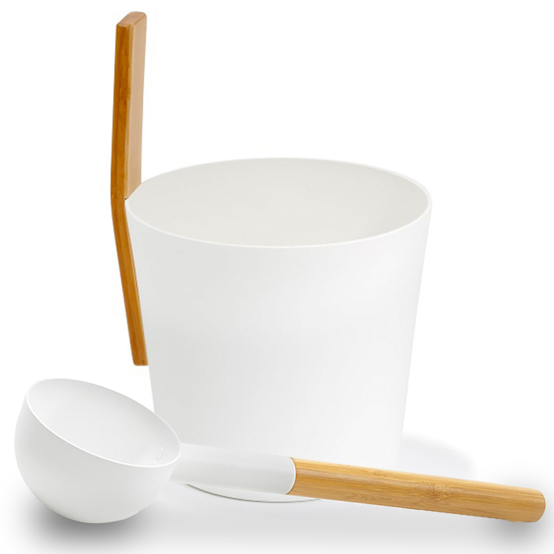KOLO Sauna Set 3 Straight-Handle Bucket & Ladle — 5 Liter — White