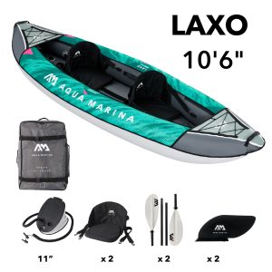 LAXO-320 Recreational Kayak - 2 Persons. Inflatable Deck. Kayak Paddle Set Included.