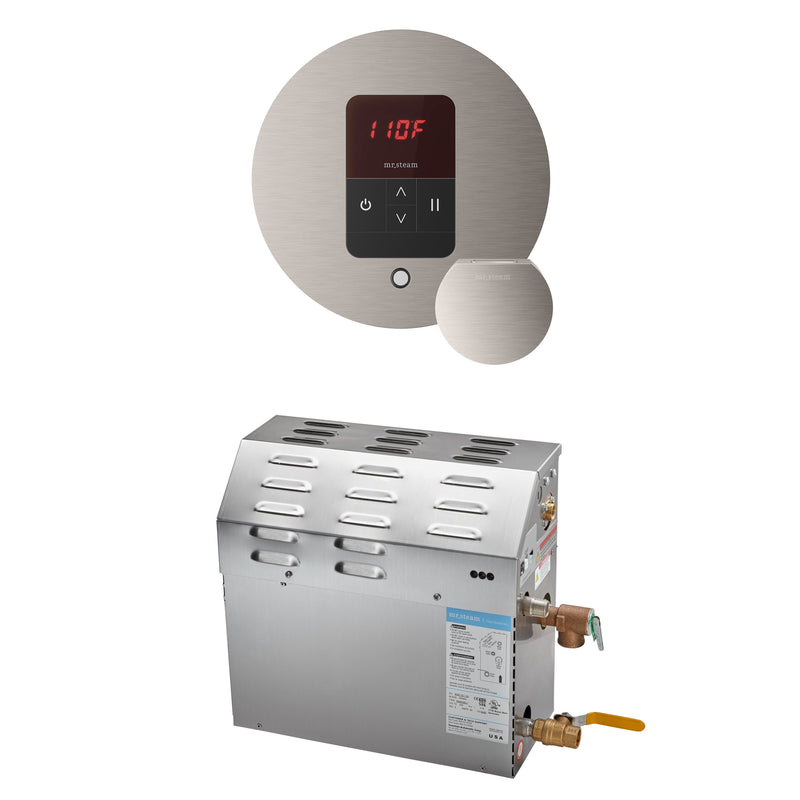 MS 5 kW (5000 W) Steam Shower Generator Package with round iTempo Control in Brushed Nickel — Brushed Nickel