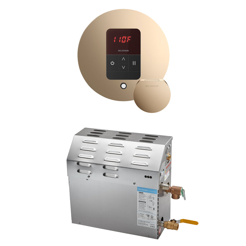MS 6 kW (6000 W) Steam Shower Generator Package with round iTempo Control in Polished Gold — Polished Gold