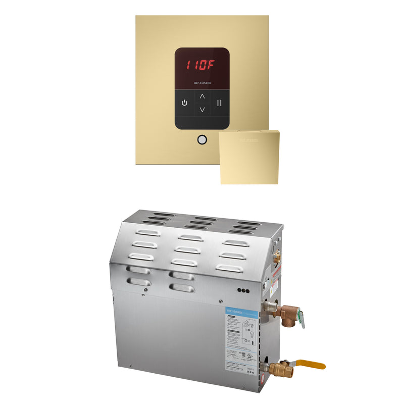 MS 5 kW (5000 W) Steam Shower Generator Package with square iTempo Control in Satin Brass — Satin Brass