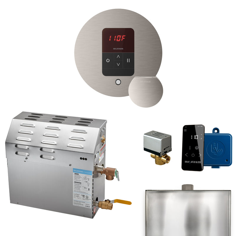 MS 15 kW (15000 W) Steam Shower Generator Package with round iTempo Control in Brushed Nickel and Accessories — Brushed Nickel
