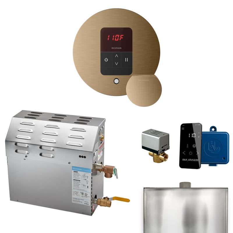 MS 7.5 kW (7500 W) Steam Shower Generator Package with round iTempo Control in Brushed Bronze and Accessories — Brushed Bronze