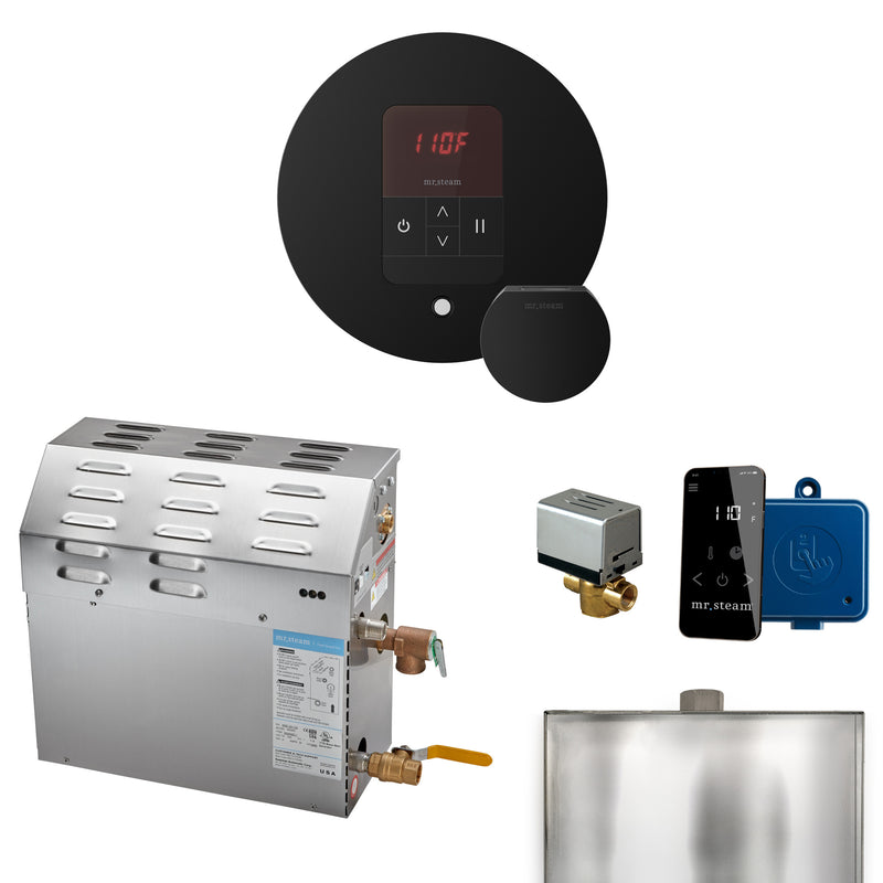 MS 7.5 kW (7500 W) Steam Shower Generator Package with round iTempo Control in Matte Black and Accessories — Matte Black