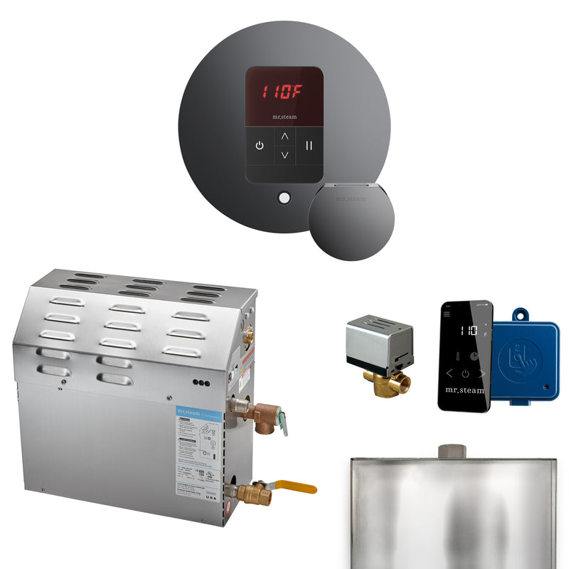 MS 15 kW (15000 W) Steam Shower Generator Package with round iTempo Control in Brilliant Black and Accessories — Brilliant Black