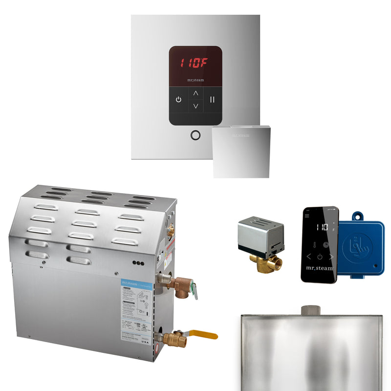 Mr. Steam MS 7.5 kW (7500 W) Steam Shower Generator Package with square iTempo Control with Accessories — Polished Chrome