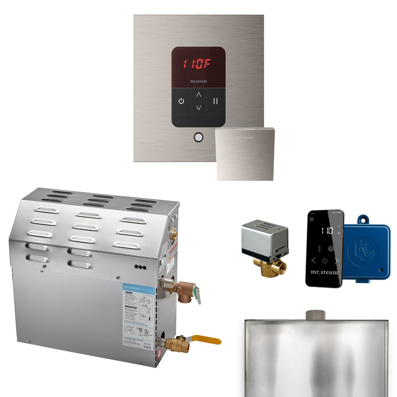 MS 7.5 kW (7500 W) Steam Shower Generator Package with square iTempo Control in Brushed Nickel and Accessories — Brushed Nickel
