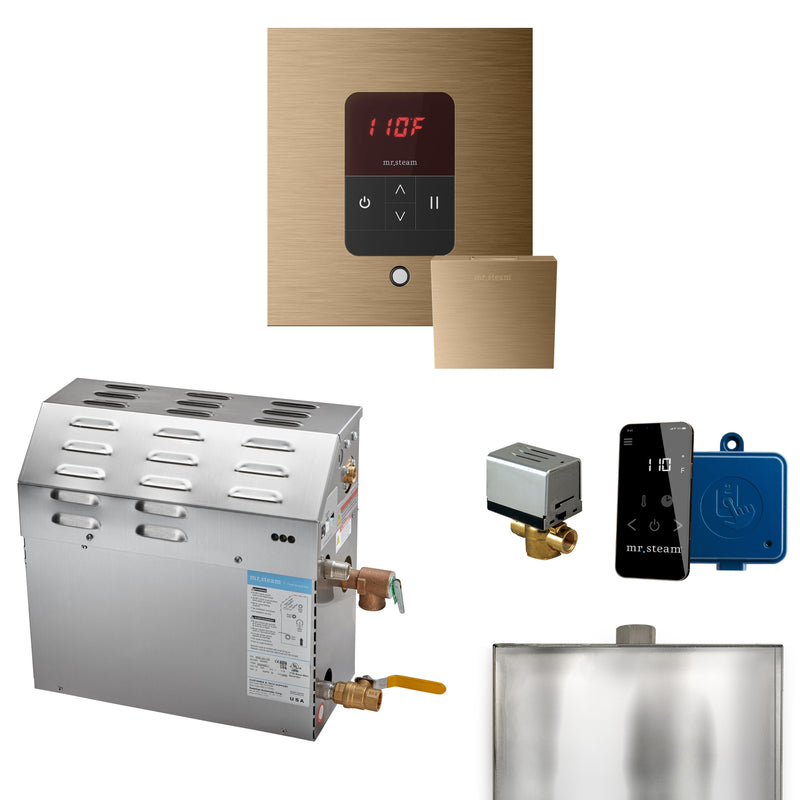 MS 7.5 kW (7500 W) Steam Shower Generator Package with square iTempo Control in Brushed Bronze and Accessories — Brushed Bronze