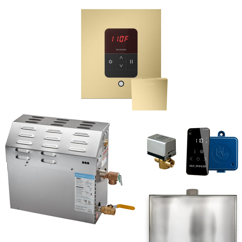 MS 6 kW (6000 W) Steam Shower Generator Package with square iTempo Control in Satin Brass and Accessories — Satin Brass