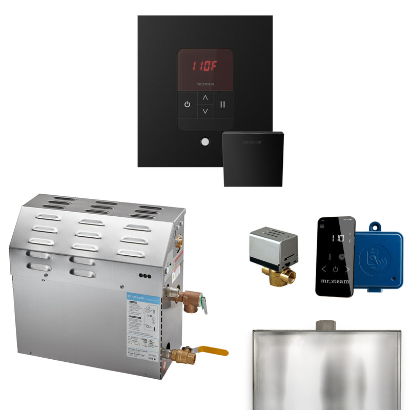 MS 6 kW (6000 W) Steam Shower Generator Package with square iTempo Control in Matte Black and Accessories — Matte Black