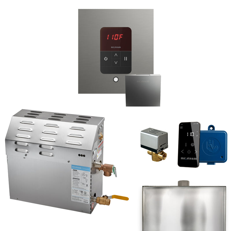 MS 6 kW (6000 W) Steam Shower Generator Package with square iTempo Control in Satin Steel and Accessories — Satin Steel