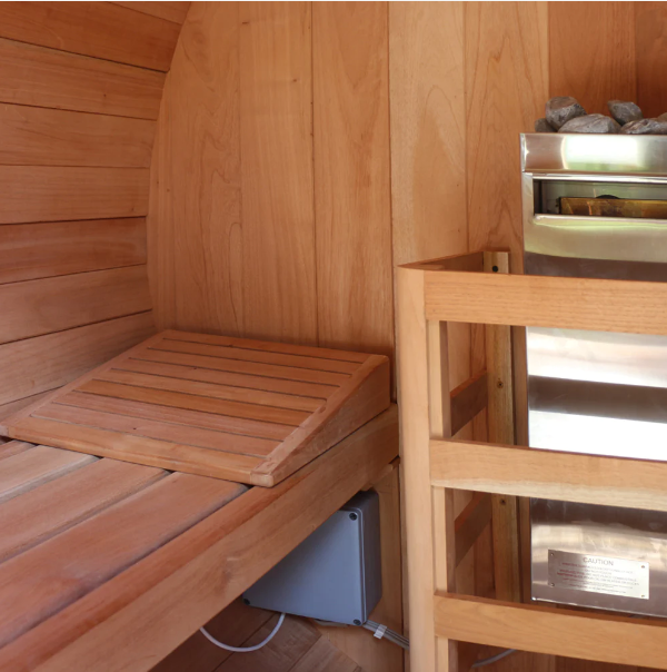 Scandia Electric Barrel Sauna With Canopy - Smart Controls and Chromotherapy- Wood