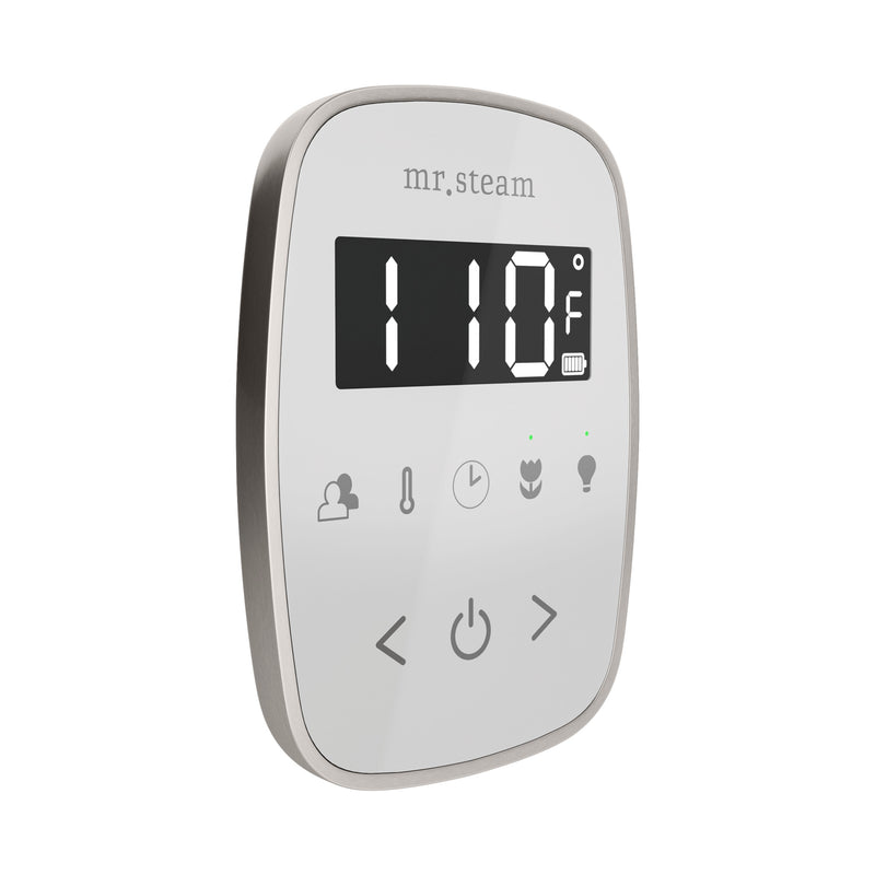 TempoFlex Steam Shower Control and Steamhead in White Brushed Nickel — White - Brushed Nickel