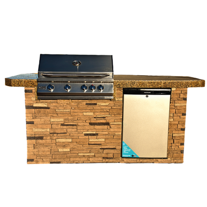 St. John 7'6" BBQ Island with Bar on Three Sides and 4 Burner Built In BBQ Grill