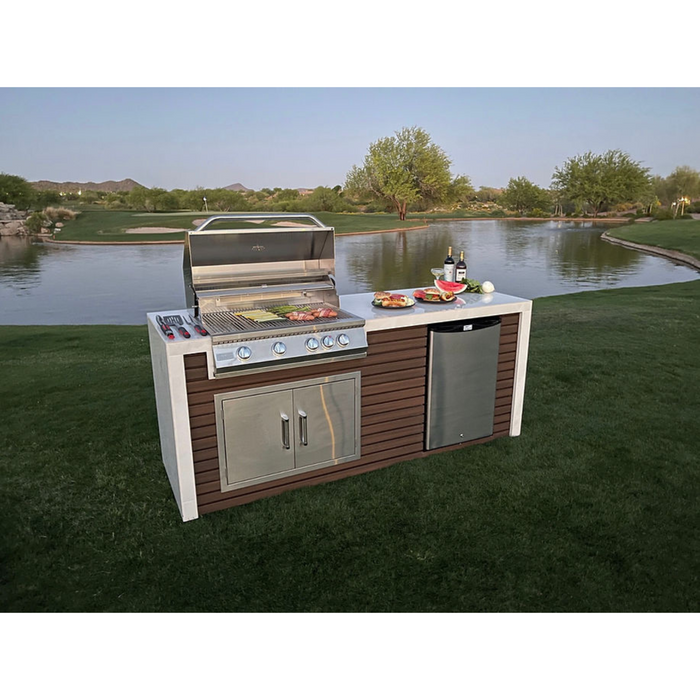 Classic Shiplap Outdoor Kitchen KoKoMo Grill with Waterfall Edge