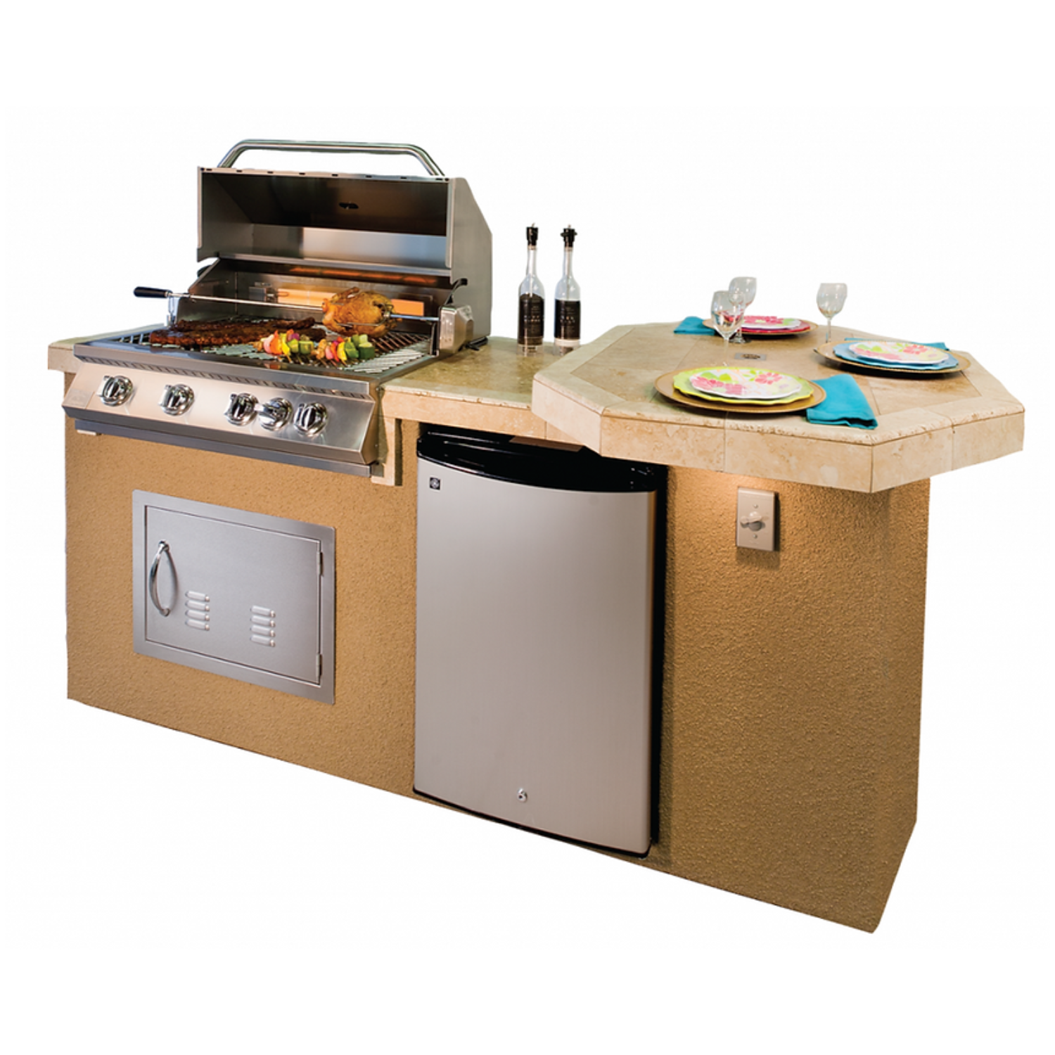 Poly 7'6" BBQ Island with Octagon Bar on Three Sides and Built In BBQ Grill