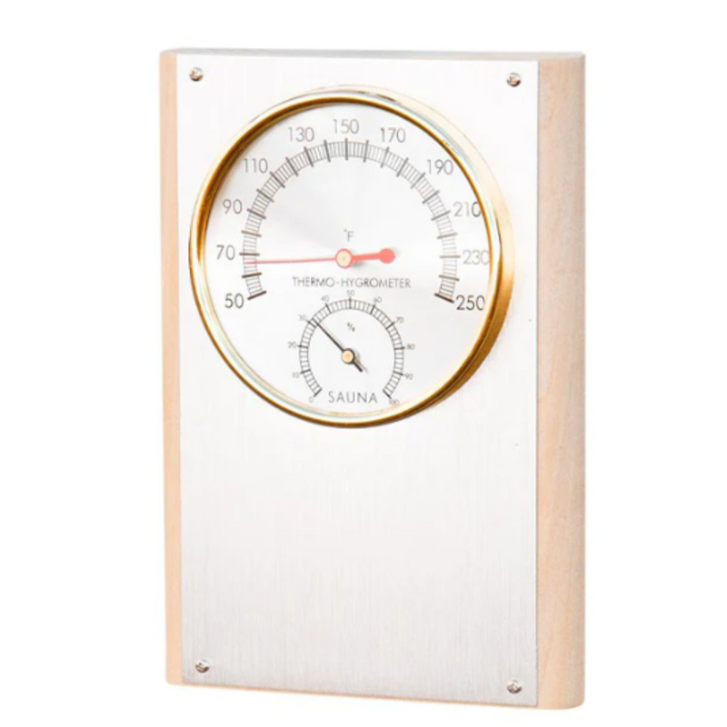 Wooden Thermometer-Hygrometer with Metal Faceplate - Single Dial