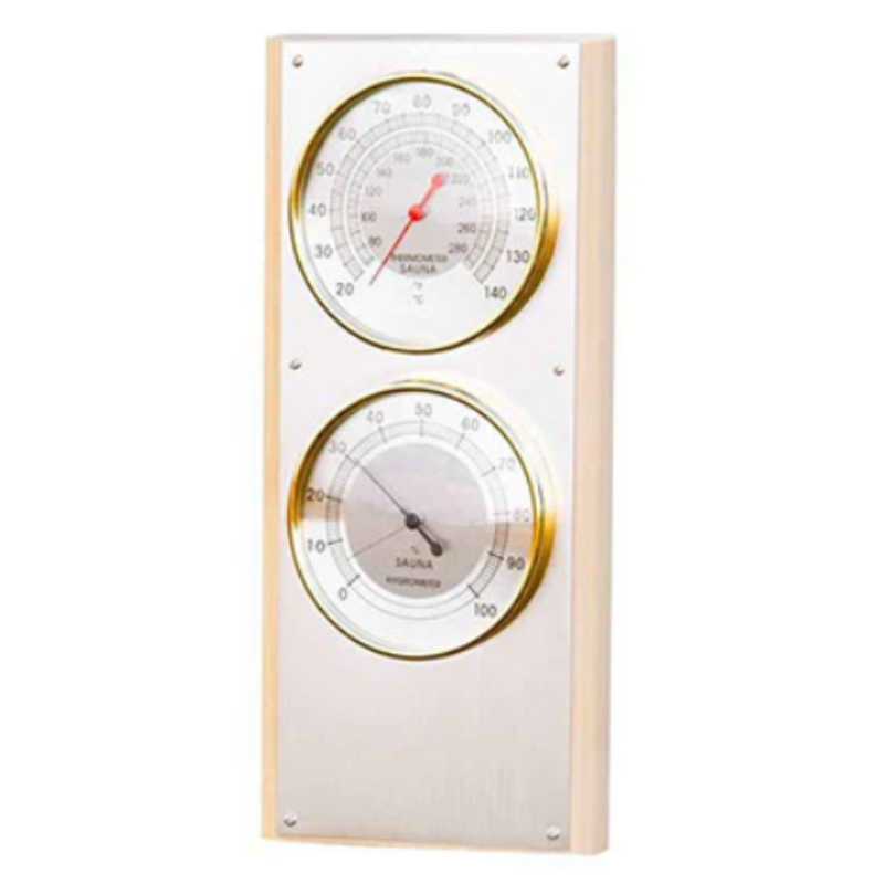 Wooden Thermometer-Hygrometer with Metal Faceplate - 2 Dial