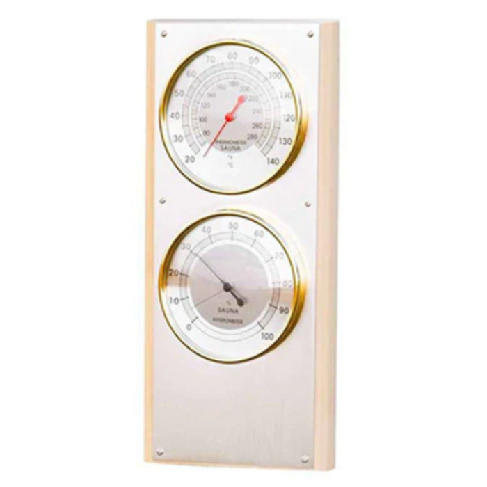 Wooden Thermometer-Hygrometer with Metal Faceplate - 2 Dial