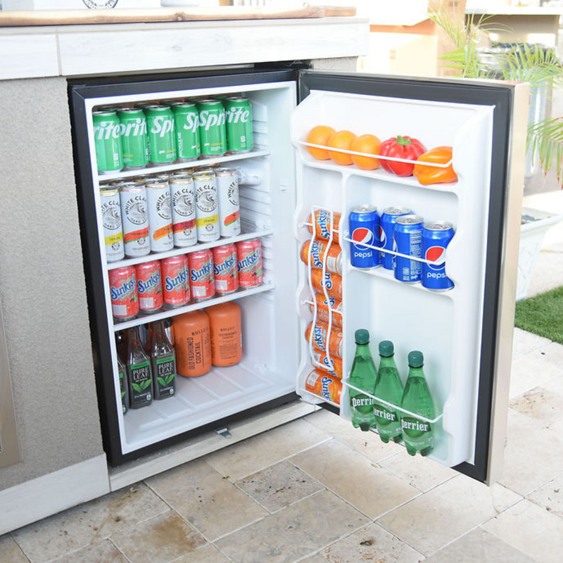 Built-In Outdoor Kitchen Refrigerator with Temp Control Soda Rack and Lights