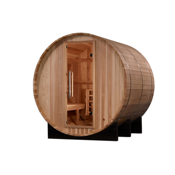 Golden Designs"4-Person Barrel Traditional Sauna - Arosa with Pacific Cedar"