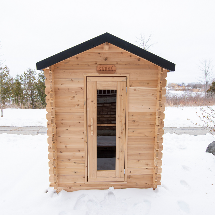 Granby Cabin Sauna: Canadian Timber Collection, 6'x6', Eastern White Cedar, Efficient Heating, 2-3 Person Seating, Exclusive Electric Heater Options.