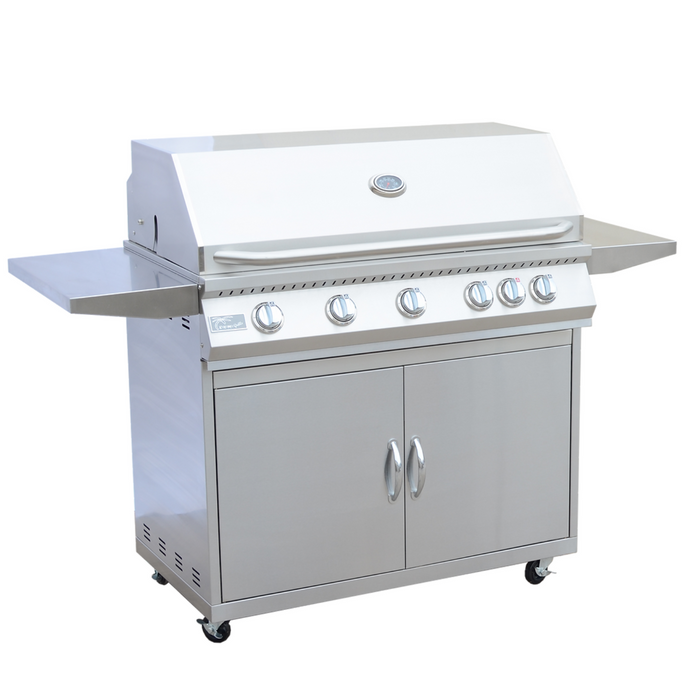 5 Burner 40 Inch Cart Model BBQ Grill With Locking Casters 304 Stainless Steel