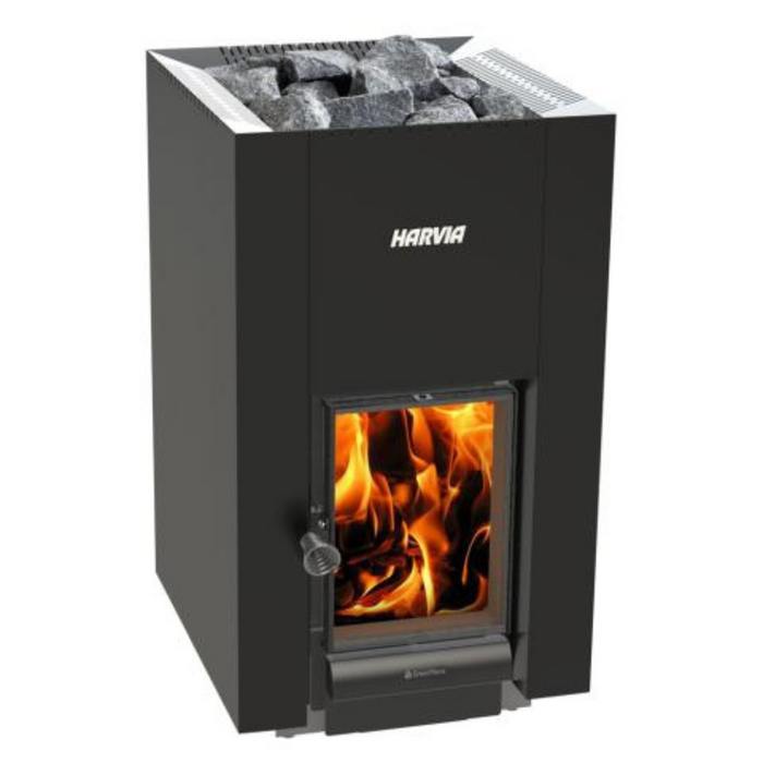 Harvia GreenFlame 15.7kW: Wood Sauna Stove with Water Tank