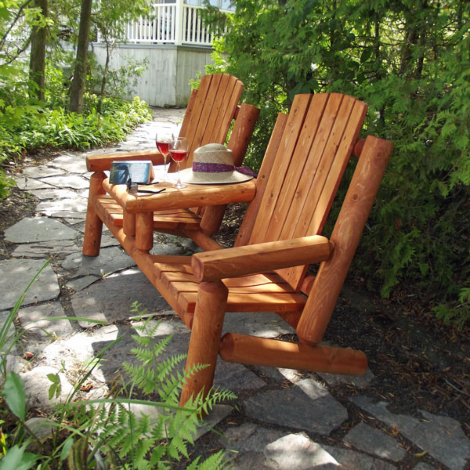 Dundalk Leisure Craft Adirondack Log Gossip Bench - Thumbnail 2
