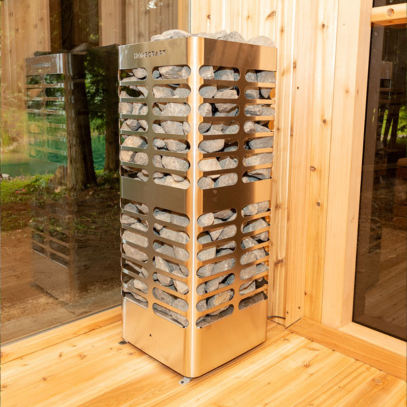 Canadian Timber Tranquility Barrel Sauna with 45cm Porch: Handcrafted Eastern White Cedar, Seats 6-8, Ideal for Larger Families and Gatherings.