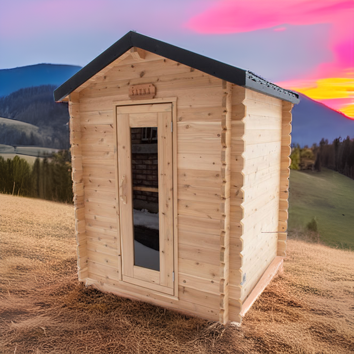 Granby Cabin Sauna: Canadian Timber Collection, 6'x6', Eastern White Cedar, Efficient Heating, 2-3 Person Seating, Exclusive Electric Heater Options.